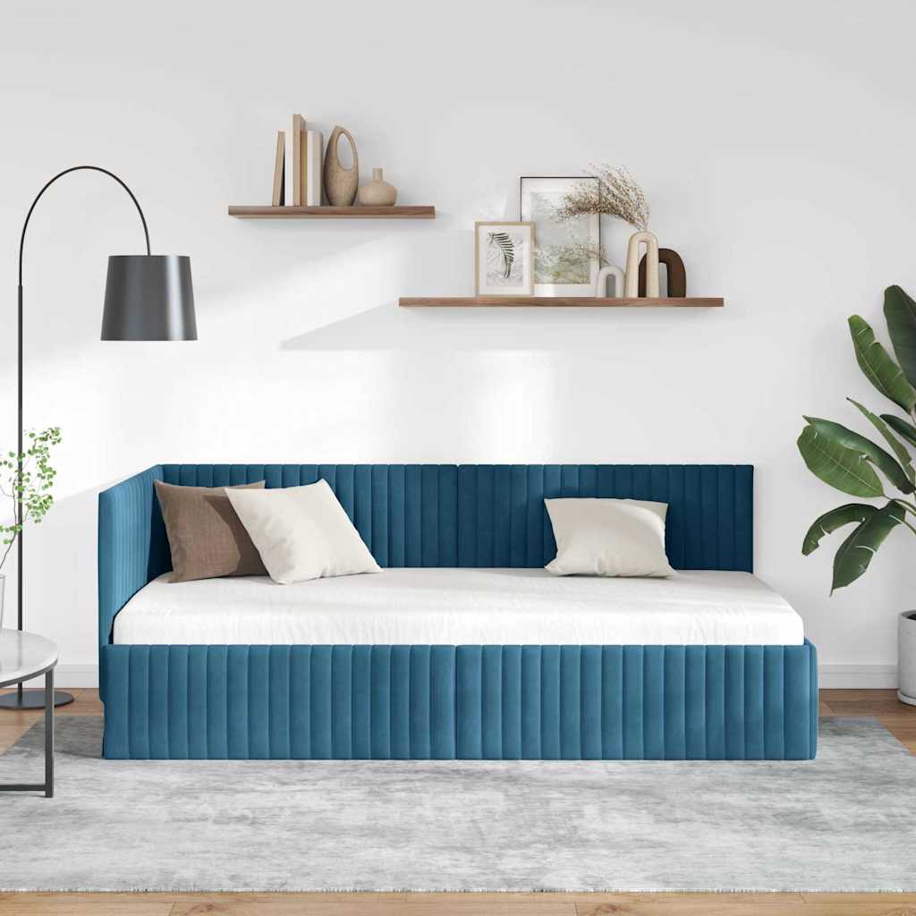 Vidaxl hoekbedframe blauw 90 x 190 cm fluweel