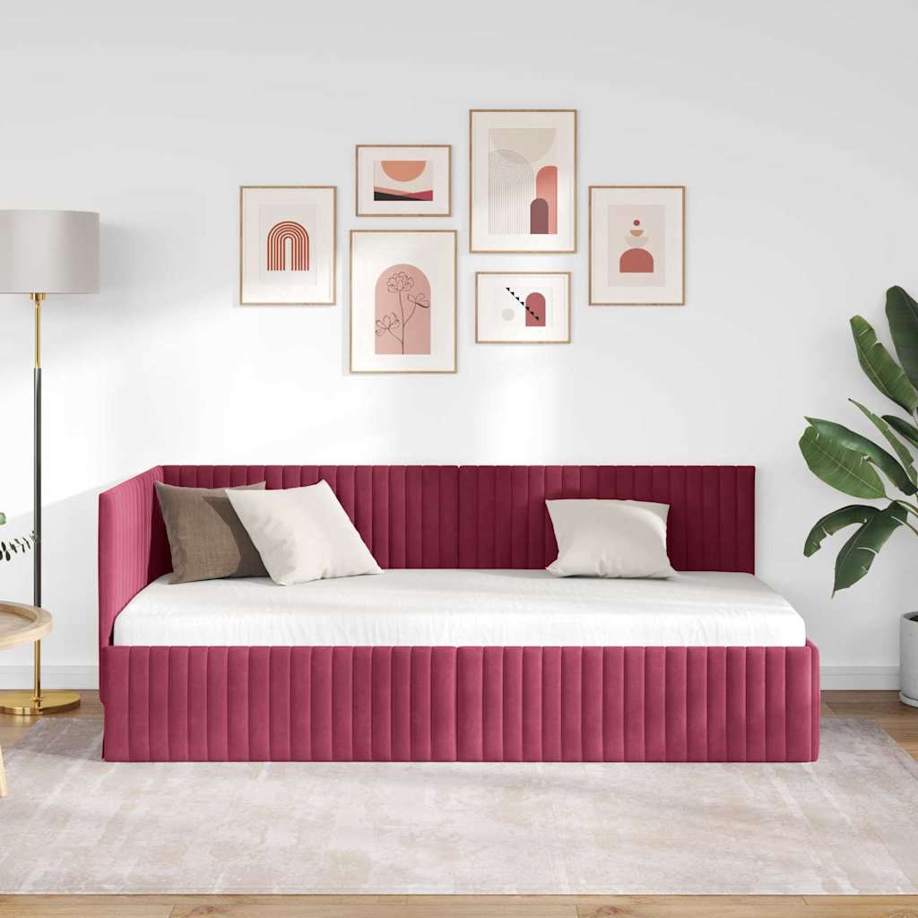 Vidaxl hoekbedframe wijnrood 90 x 200 cm fluweel