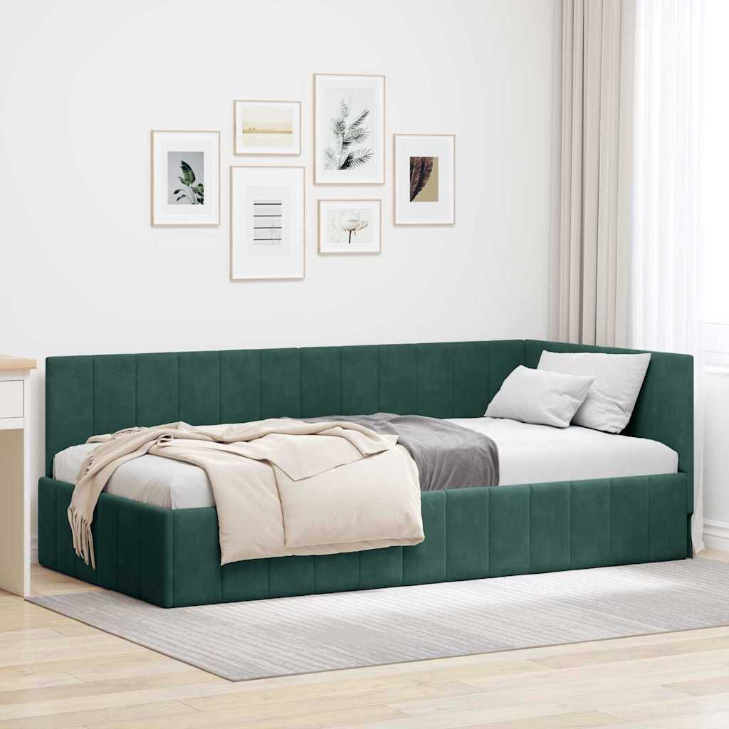 Vidaxl hoekbedframe donkergroen 90 x 190 cm fluweel