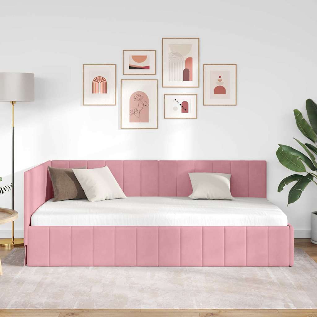 Vidaxl hoekbedframe roze 100 x 200 cm fluweel