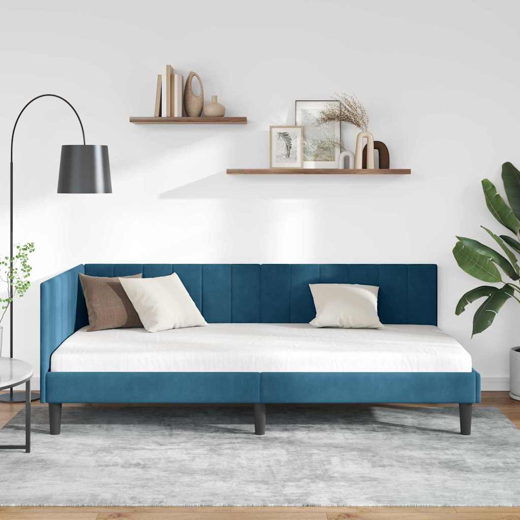 Vidaxl hoekbedframe blauw 90 x 200 cm fluweel