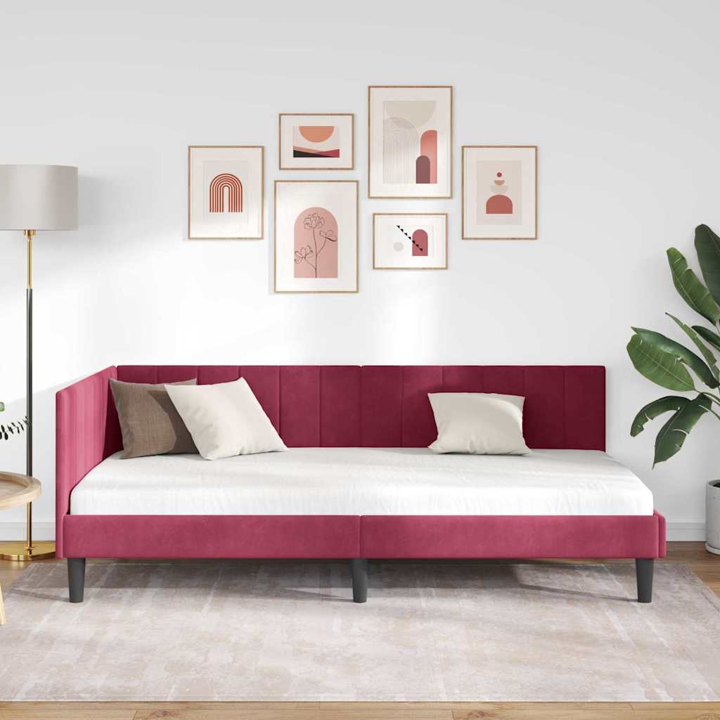 Vidaxl hoekbedframe wijnrood 90 x 200 cm fluweel