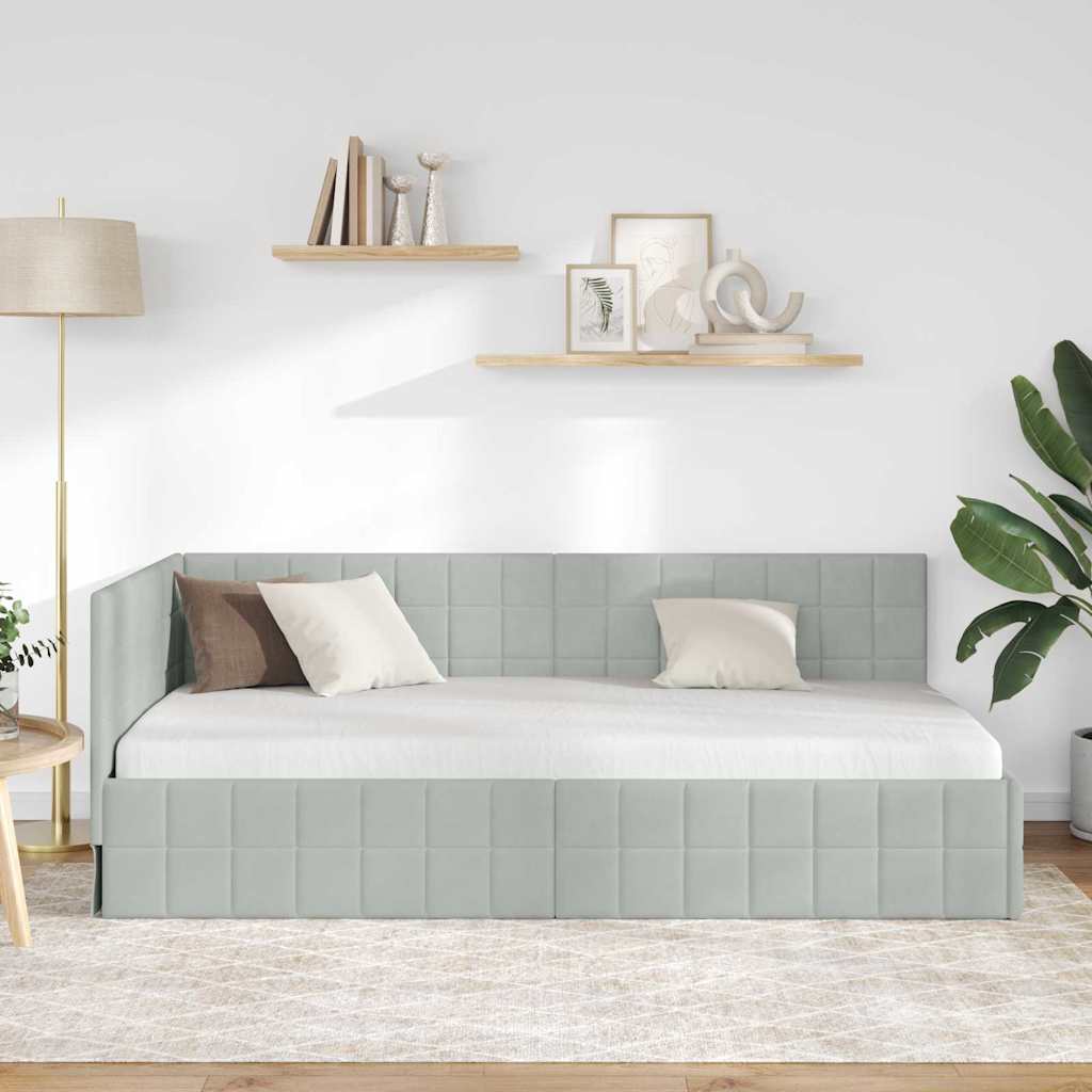 Vidaxl hoekbedframe lichtgrijs 90 x 190 cm fluweel
