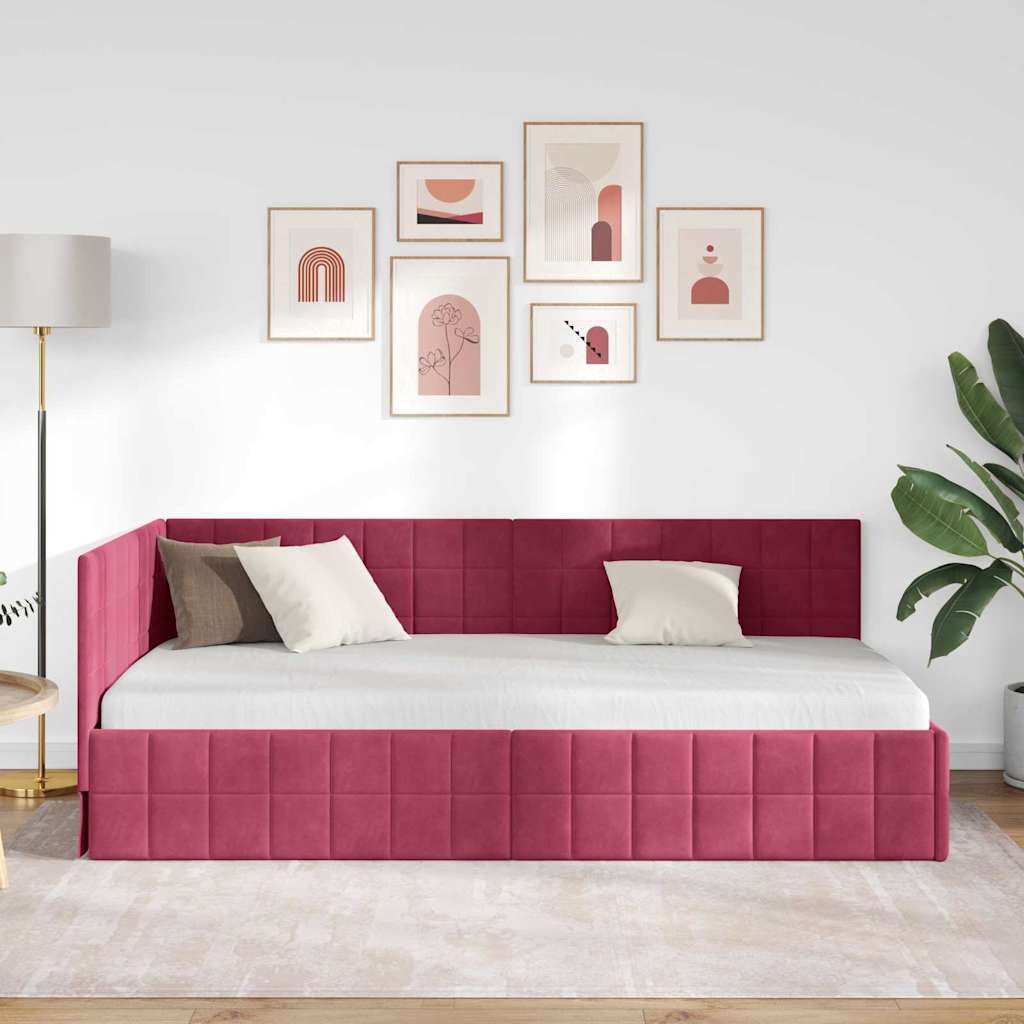 Vidaxl hoekbedframe wijnrood 90 x 190 cm fluweel