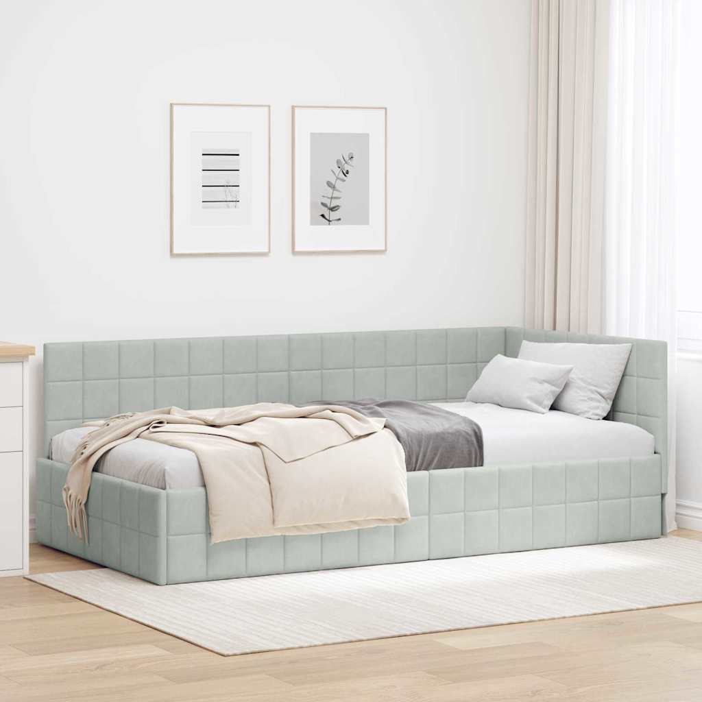 Vidaxl hoekbedframe lichtgrijs 90 x 200 cm fluweel