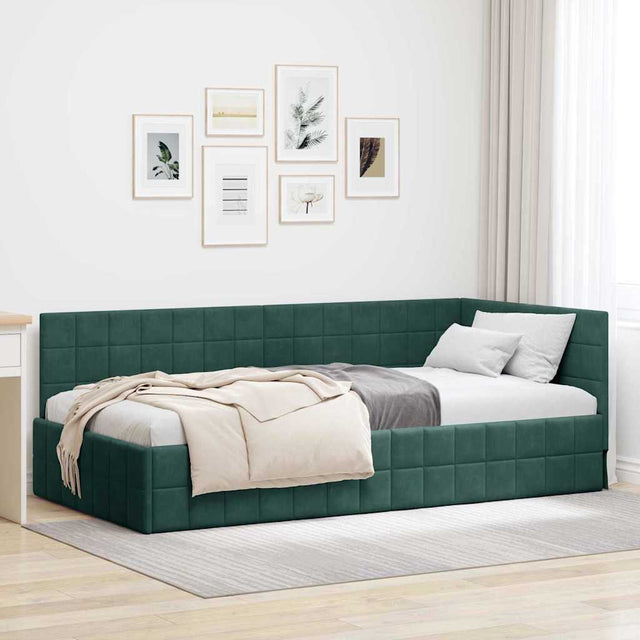 Vidaxl hoekbedframe donkergroen 90 x 200 cm fluweel