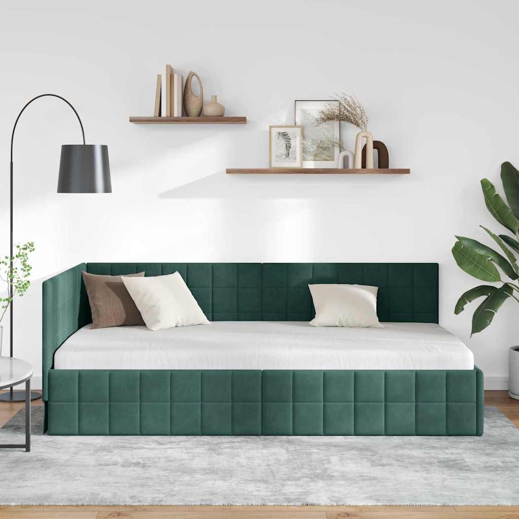 Vidaxl hoekbedframe donkergroen 90 x 200 cm fluweel