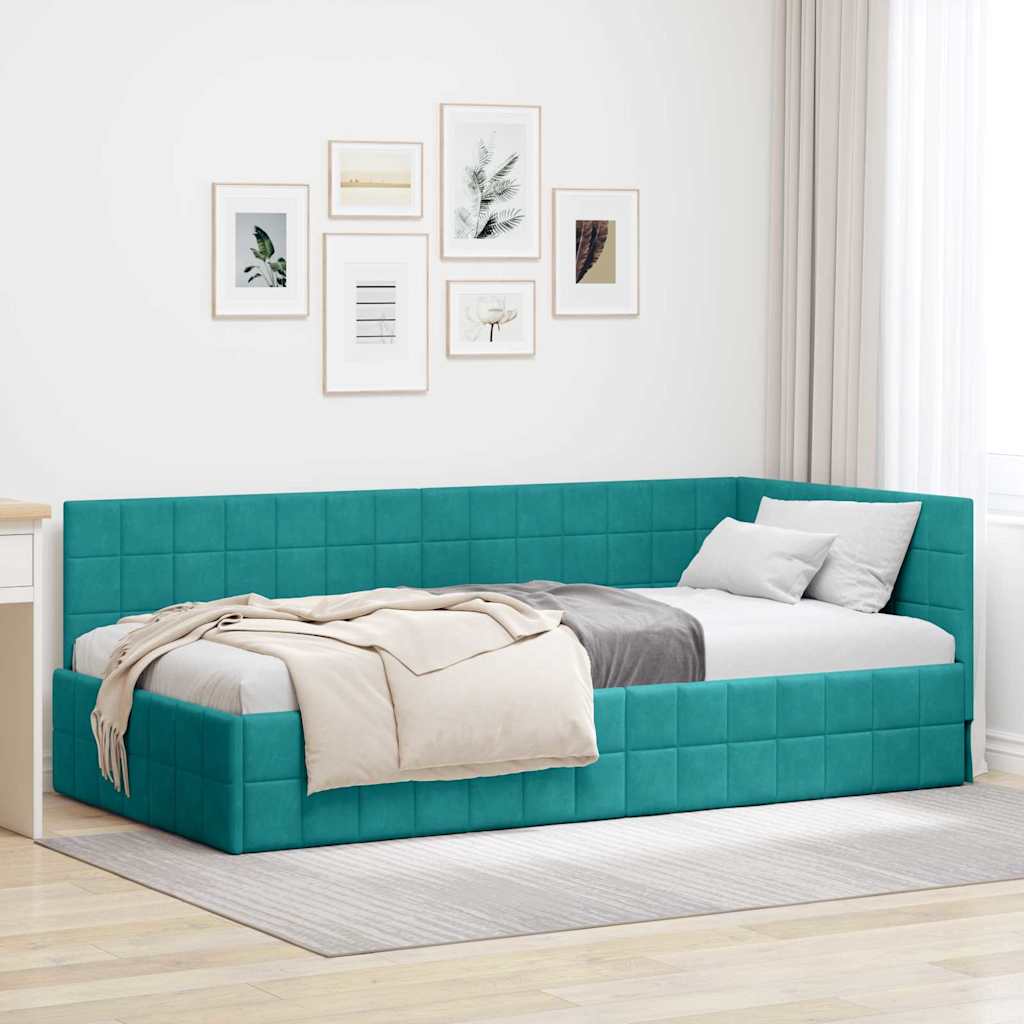 Vidaxl hoekbedframe turquoise 90 x 200 cm fluweel