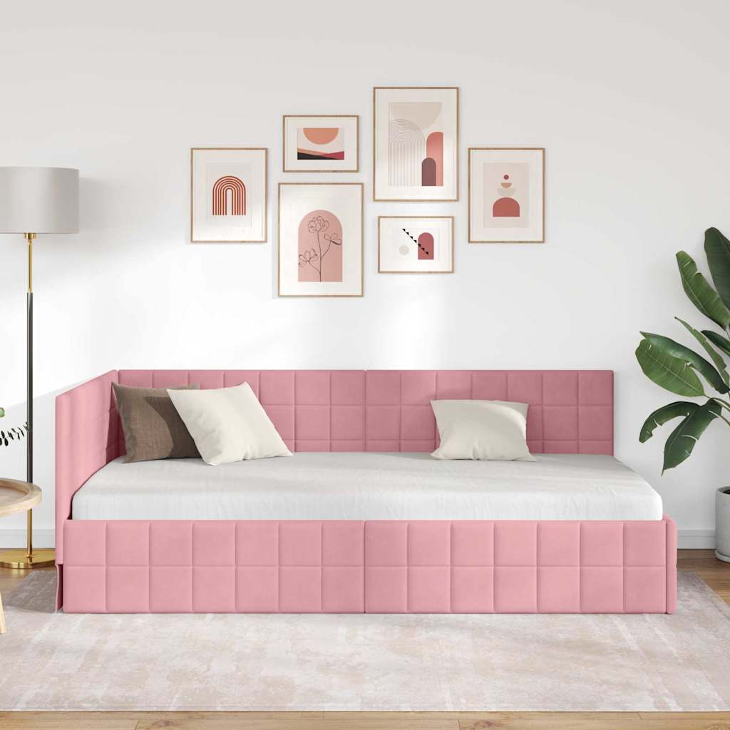 Vidaxl hoekbedframe roze 100 x 200 cm fluweel