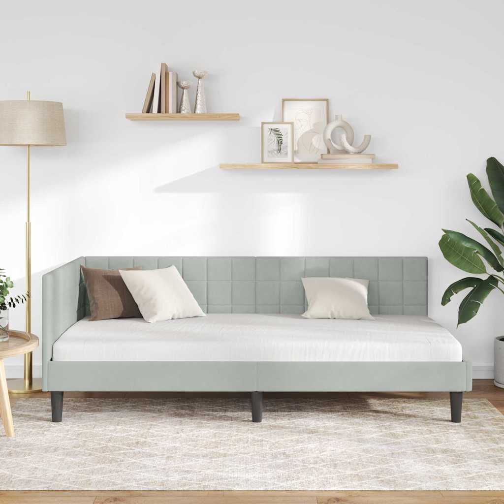 Vidaxl hoekbedframe lichtgrijs 90 x 190 cm fluweel