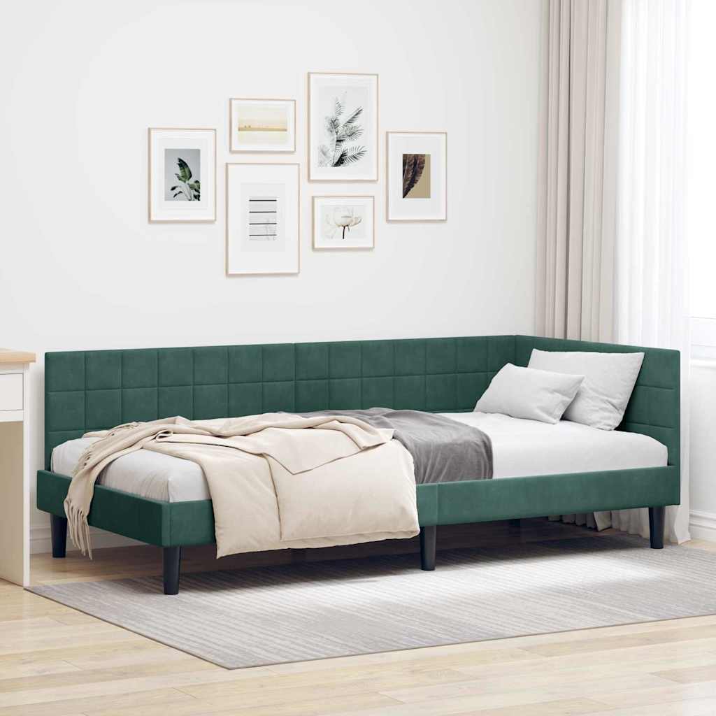 Vidaxl hoekbedframe donkergroen 90 x 190 cm fluweel