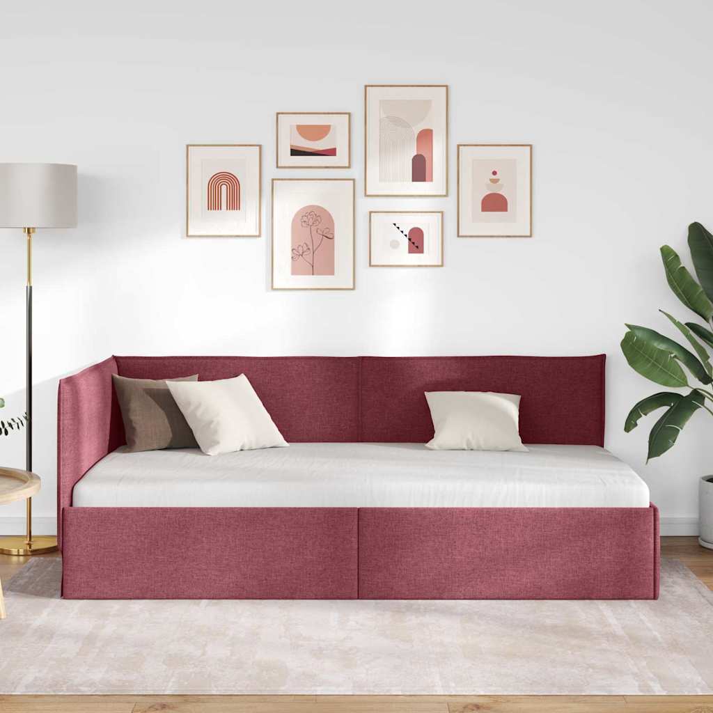 Vidaxl hoekbedframe met hoofdeinde wijnrood 90 x 200 cm stof