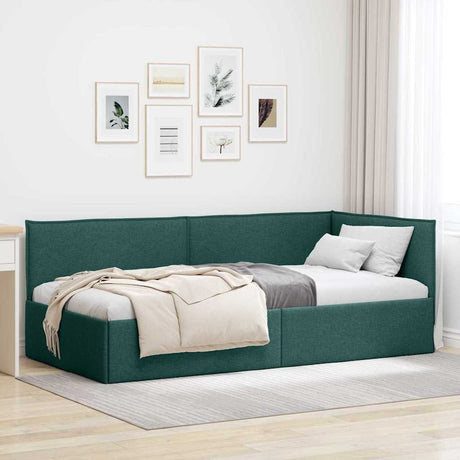 Vidaxl hoekbedframe met hoofdeinde donkergroen 100 x 200 cm stof