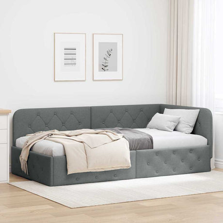 Vidaxl hoekbedframe donkergrijs 100 x 200 cm stof