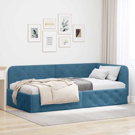 Vidaxl hoekbedframe blauw 90 x 190 cm fluweel