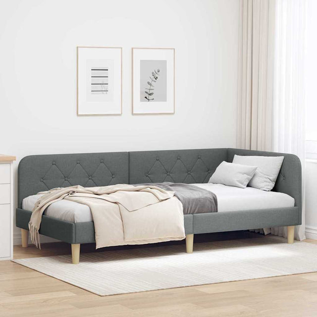 Vidaxl hoekbedframe donkergrijs 90 x 190 cm stof