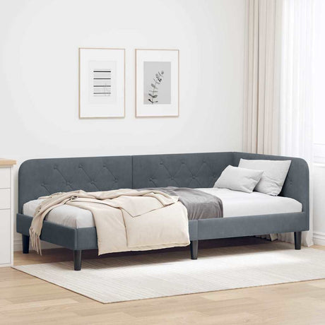 Vidaxl hoekbedframe donkergrijs 90 x 200 cm fluweel