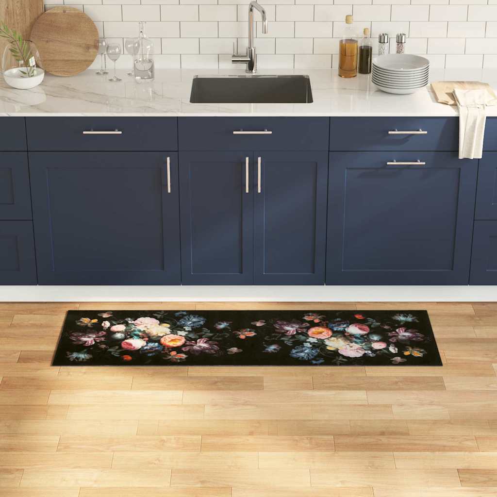 Vidaxl keuken vloerkleed zwart 150 x 45 cm fluweel