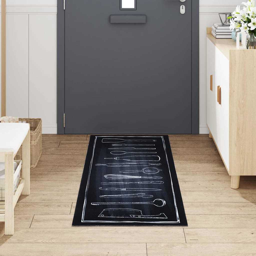 Vidaxl keuken vloerkleed zwart 180 x 60 cm fluweel