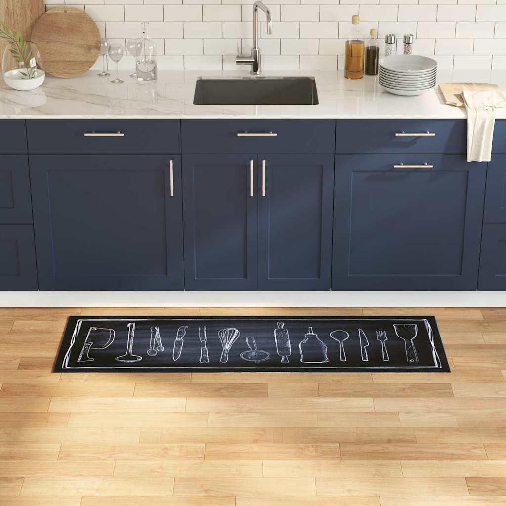 Vidaxl keuken vloerkleed zwart 150 x 45 cm fluweel
