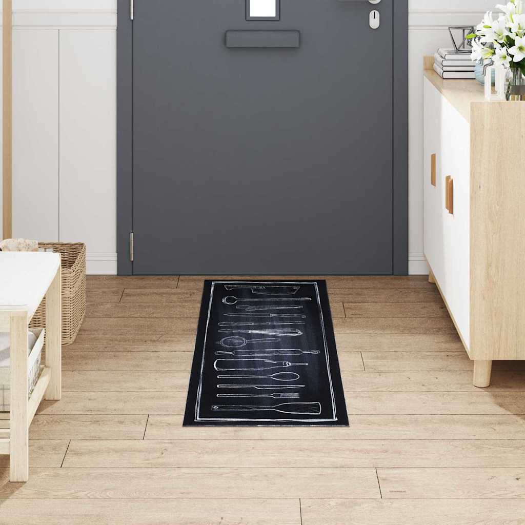 Vidaxl keuken vloerkleed zwart 150 x 45 cm fluweel