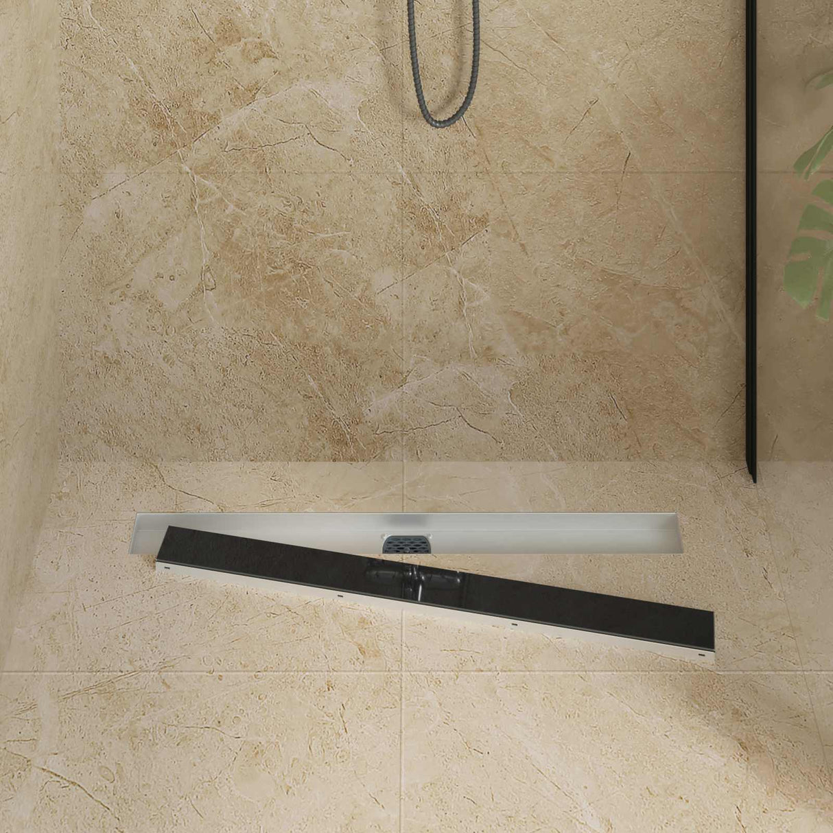 Vidaxl doucheafvoer glasdeksel met 360° sifon zwart 80 cm