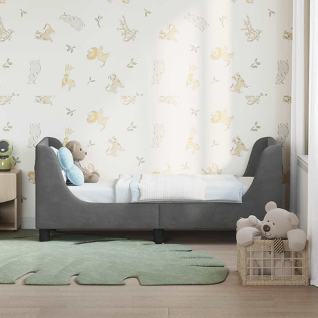 Vidaxl peuterbedframe met hoofdbord donkergrijs 70 x 140 cm fluweel