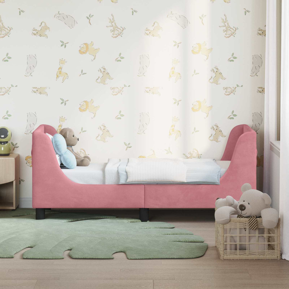 Vidaxl peuterbedframe met hoofdbord roze 70 x 140 cm fluweel