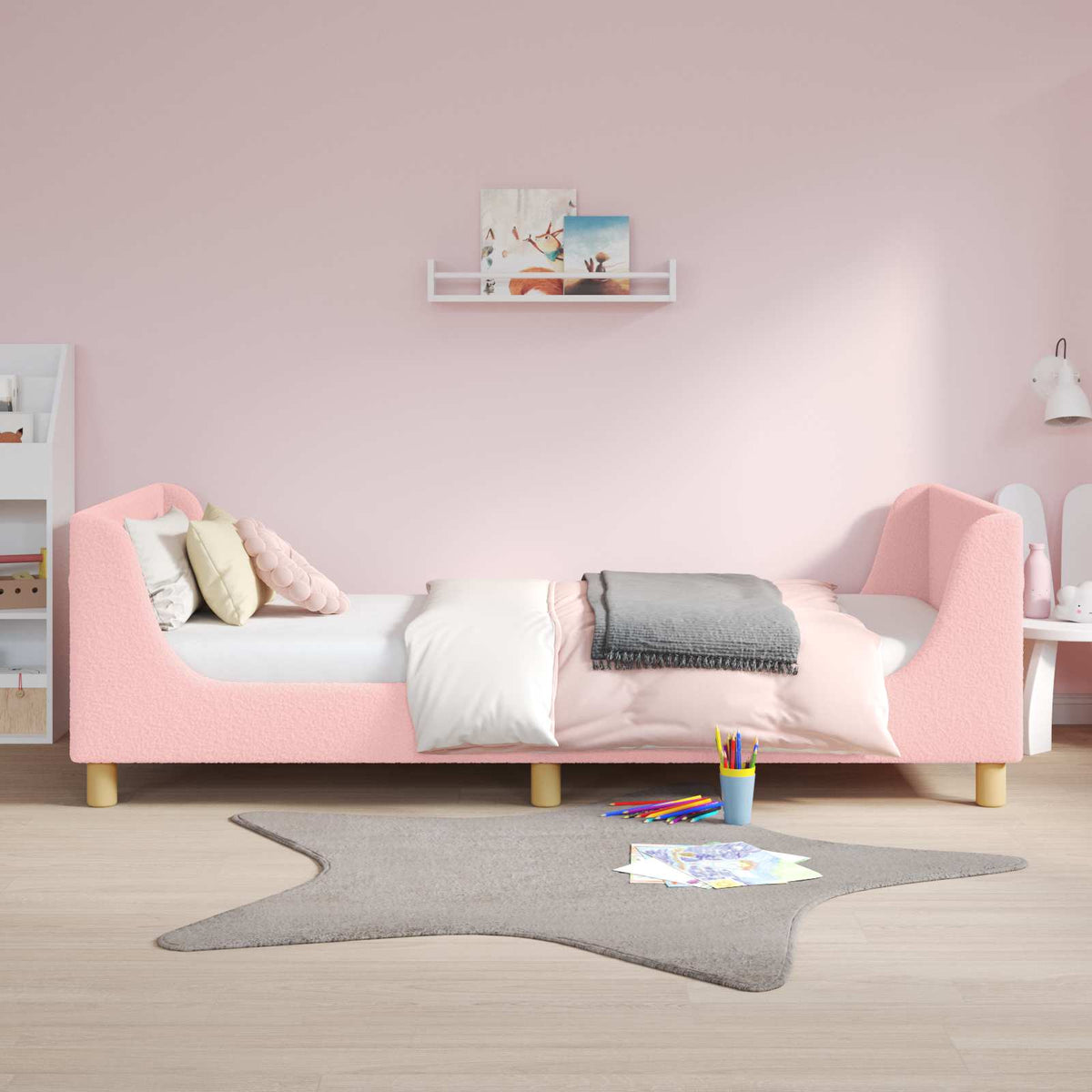 Vidaxl bedframe voor kinderen met hoofdbord roze 90 x 190 cm bouclé