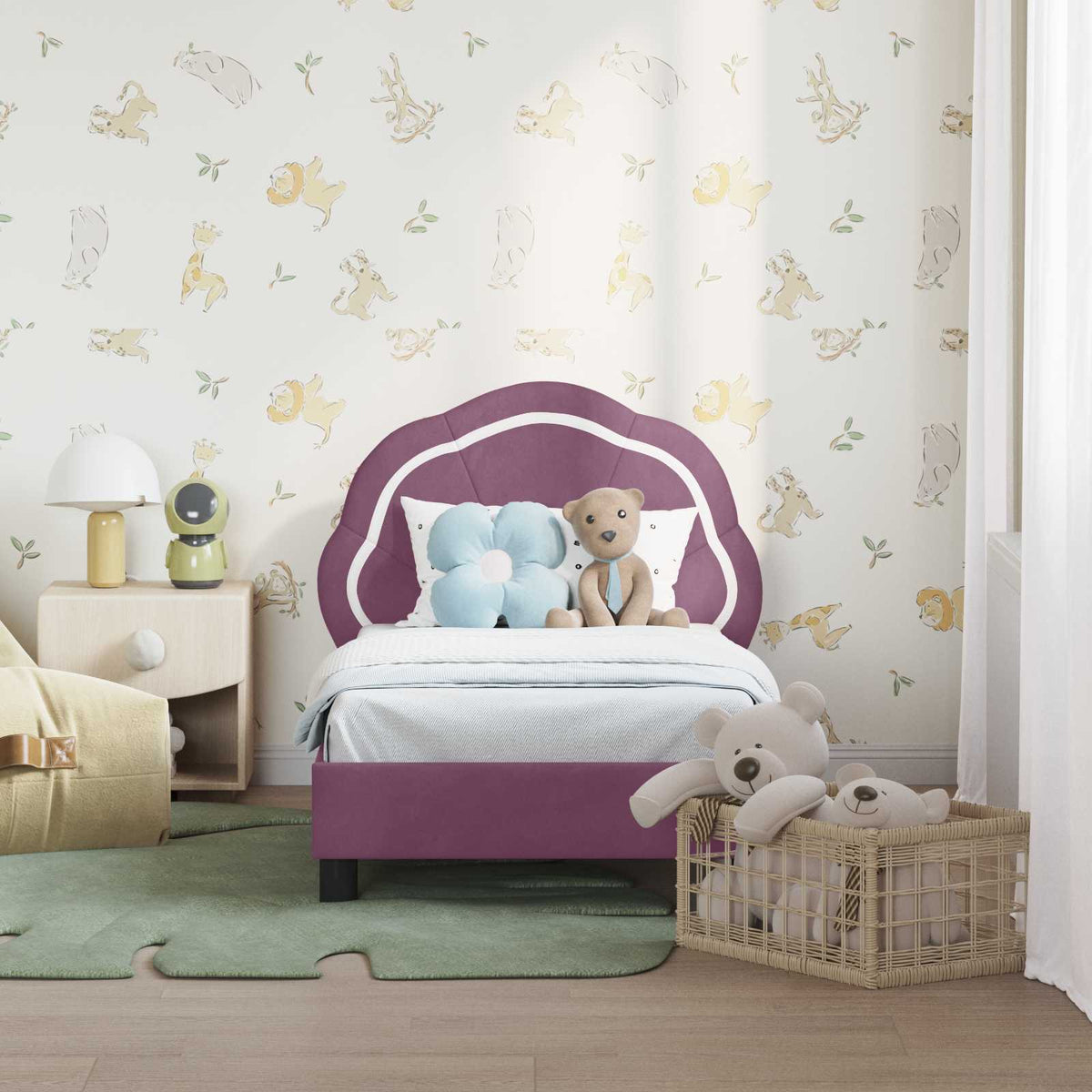 Vidaxl peuterbedframe met hoofdbord paars 70 x 140 cm fluweel