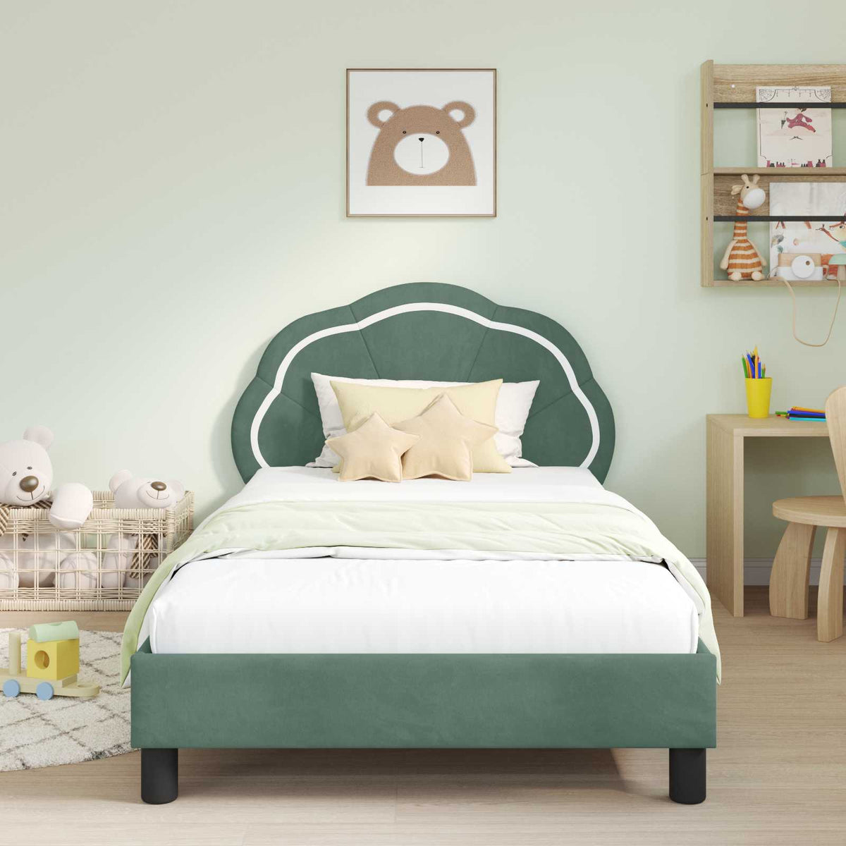 Vidaxl bedframe voor kinderen met hoofdbord zeegroen 90 x 200 cm