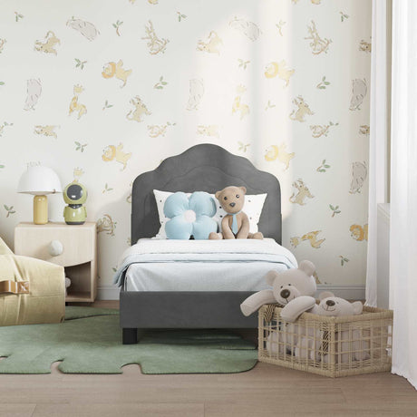 Vidaxl peuterbedframe met hoofdbord donkergrijs 70 x 140 cm fluweel