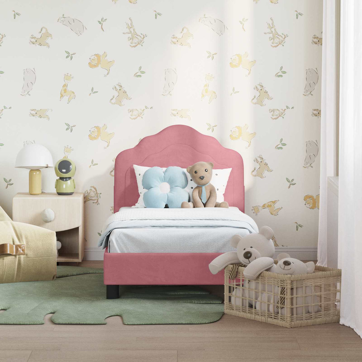 Vidaxl peuterbedframe met hoofdbord roze 70 x 140 cm fluweel