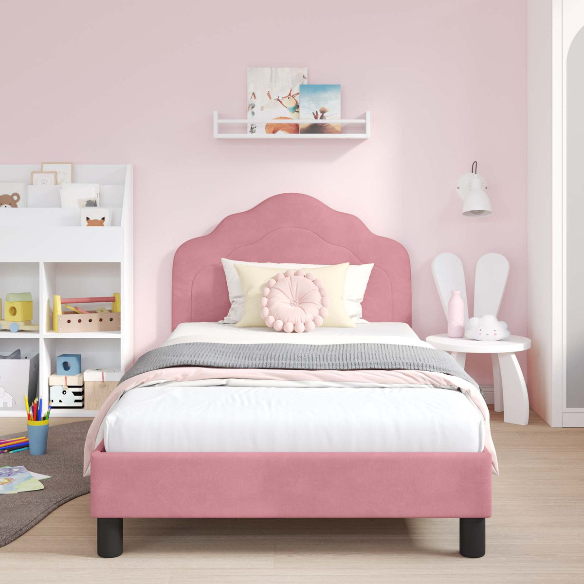 Vidaxl bedframe voor kinderen met hoofdbord roze 90 x 190 cm fluweel