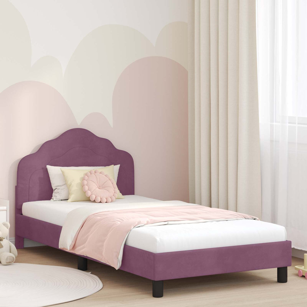 Vidaxl bedframe voor kinderen met hoofdbord paars 90 x 190 cm fluweel