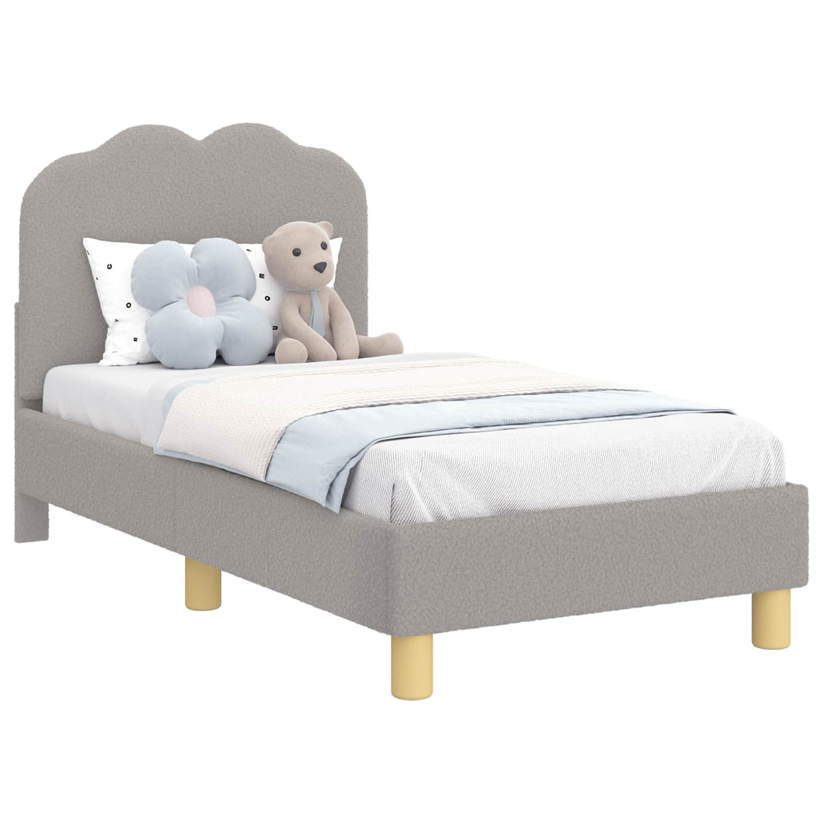 Vidaxl peuterbedframe met hoofdbord lichtgrijs 70 x 140 cm bouclé