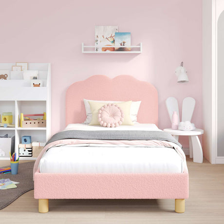 Vidaxl bedframe voor kinderen met hoofdbord roze 90 x 190 cm bouclé