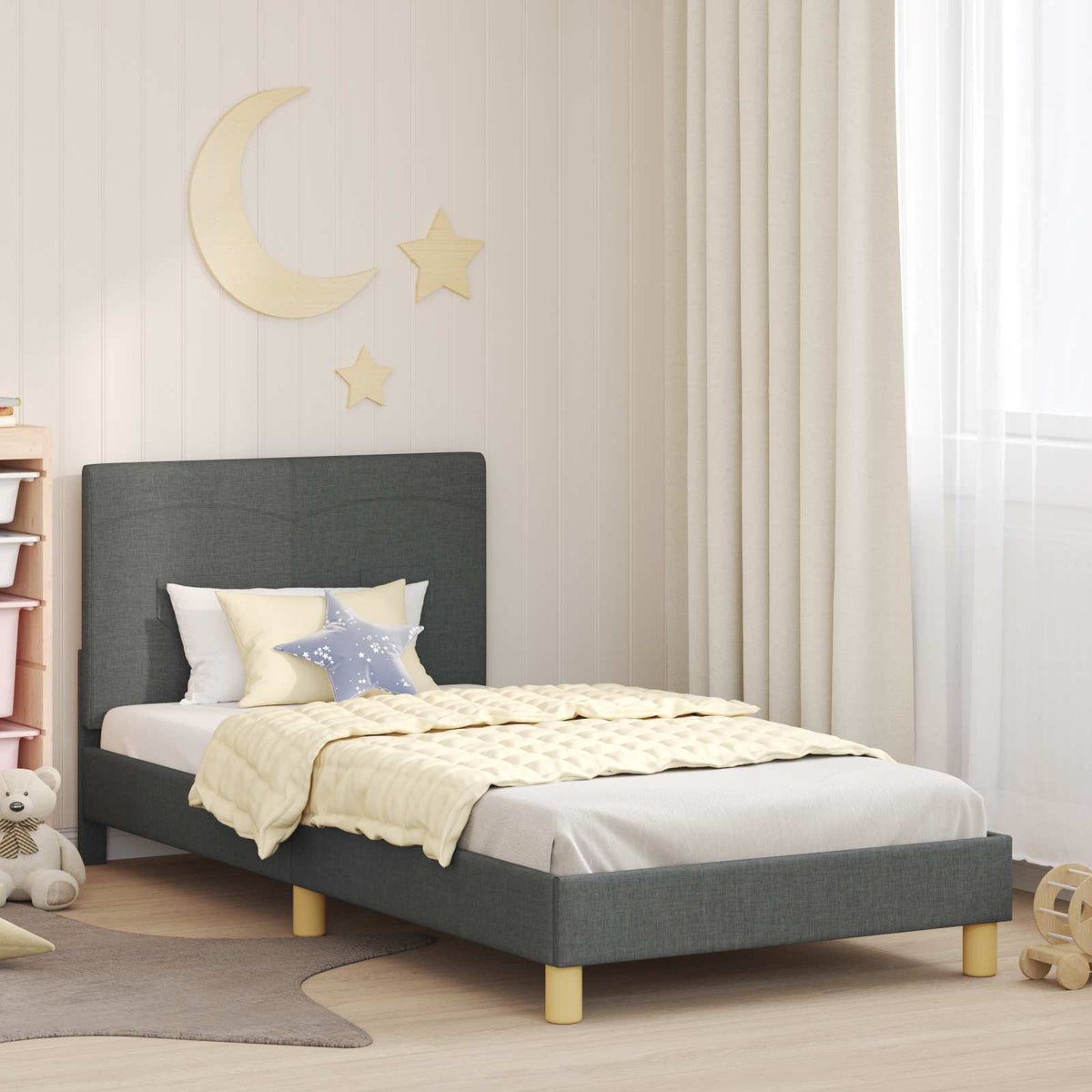 Vidaxl bedframe voor kinderen met hoofdbord donkergrijs 90 x 190 cm