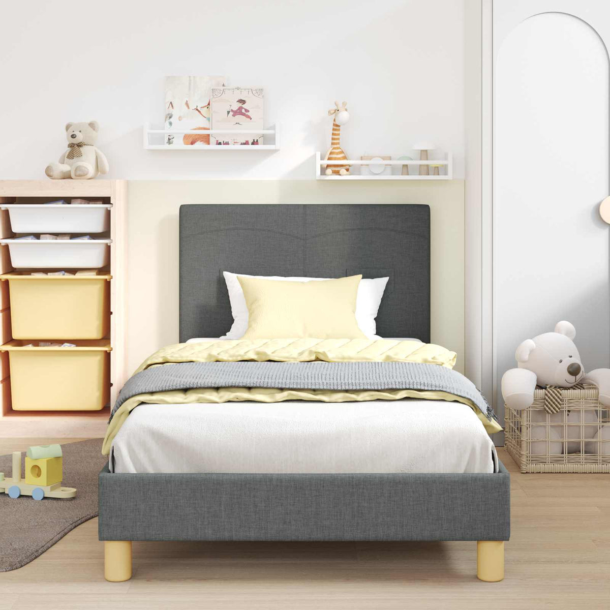 Vidaxl bedframe voor kinderen met hoofdbord donkergrijs 90 x 190 cm