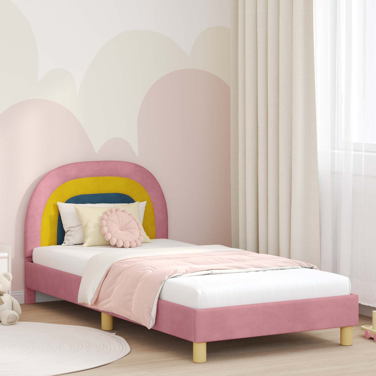 Vidaxl bedframe voor kinderen met hoofdbord roze 90 x 190 cm fluweel