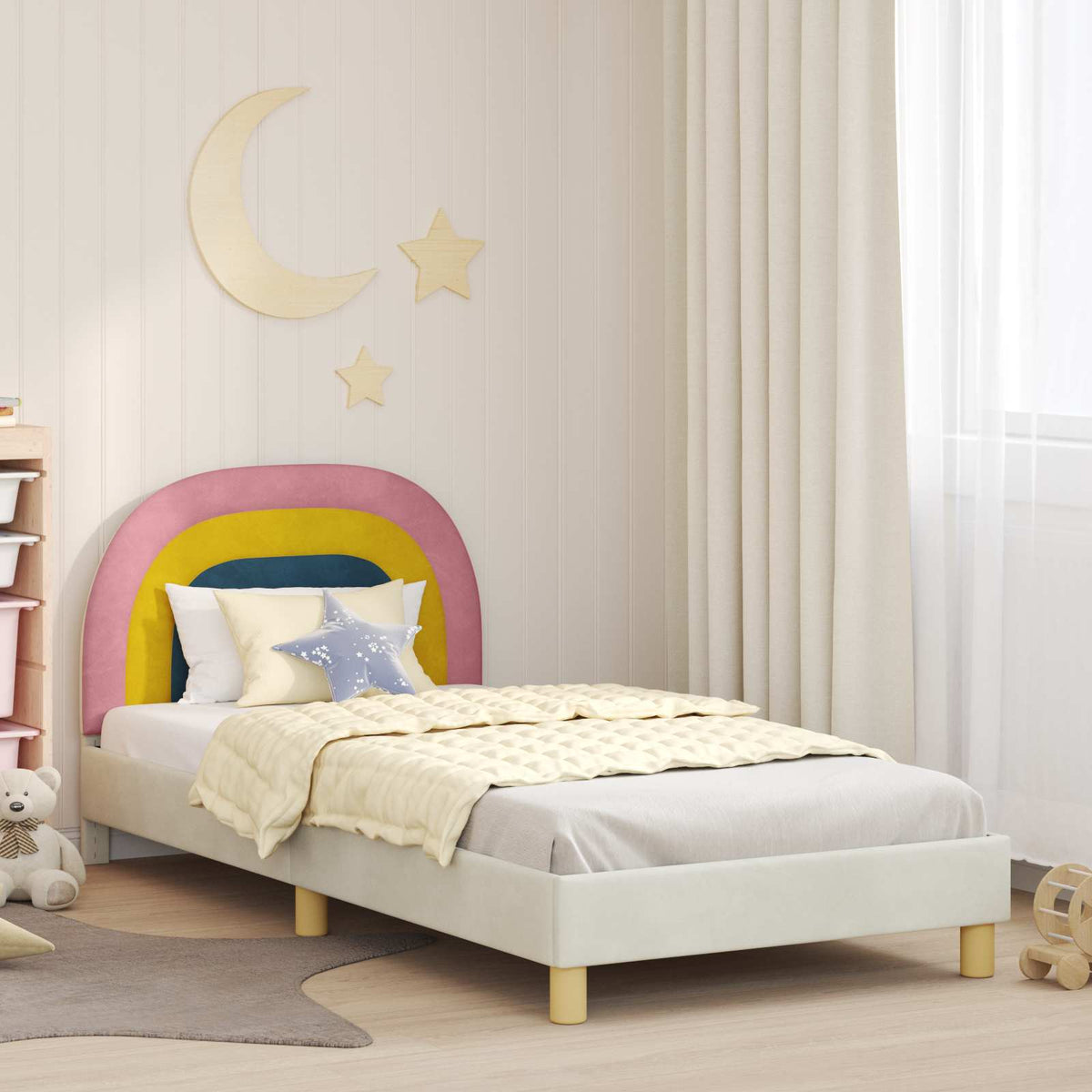 Vidaxl bedframe voor kinderen met hoofdbord crèmekleurig 90 x 200 cm
