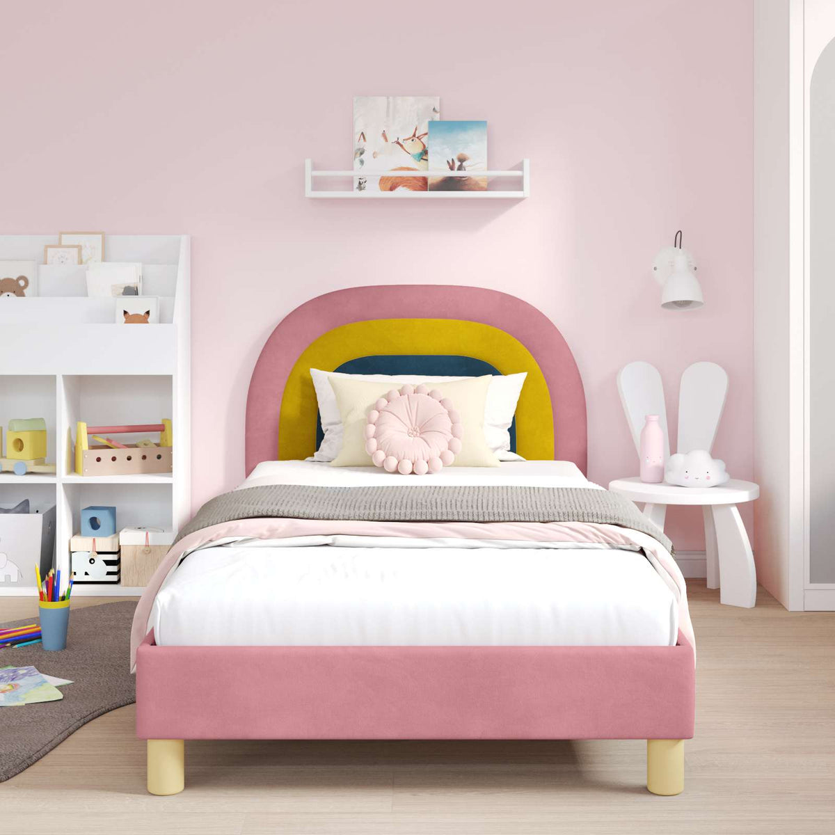 Vidaxl bedframe voor kinderen met hoofdbord roze 90 x 200 cm fluweel