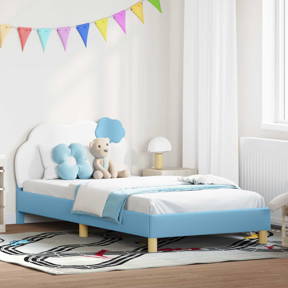 Vidaxl bedframe voor kinderen met hoofdbord blauw 80 x 200 cm pu
