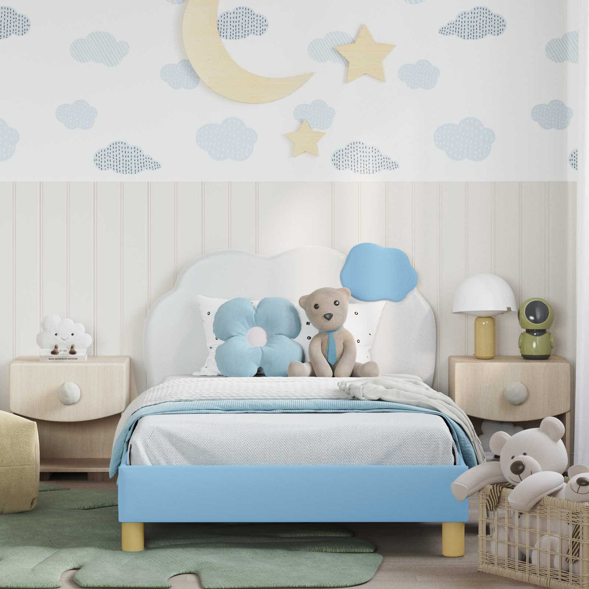 Vidaxl bedframe voor kinderen met hoofdbord blauw 80 x 200 cm pu