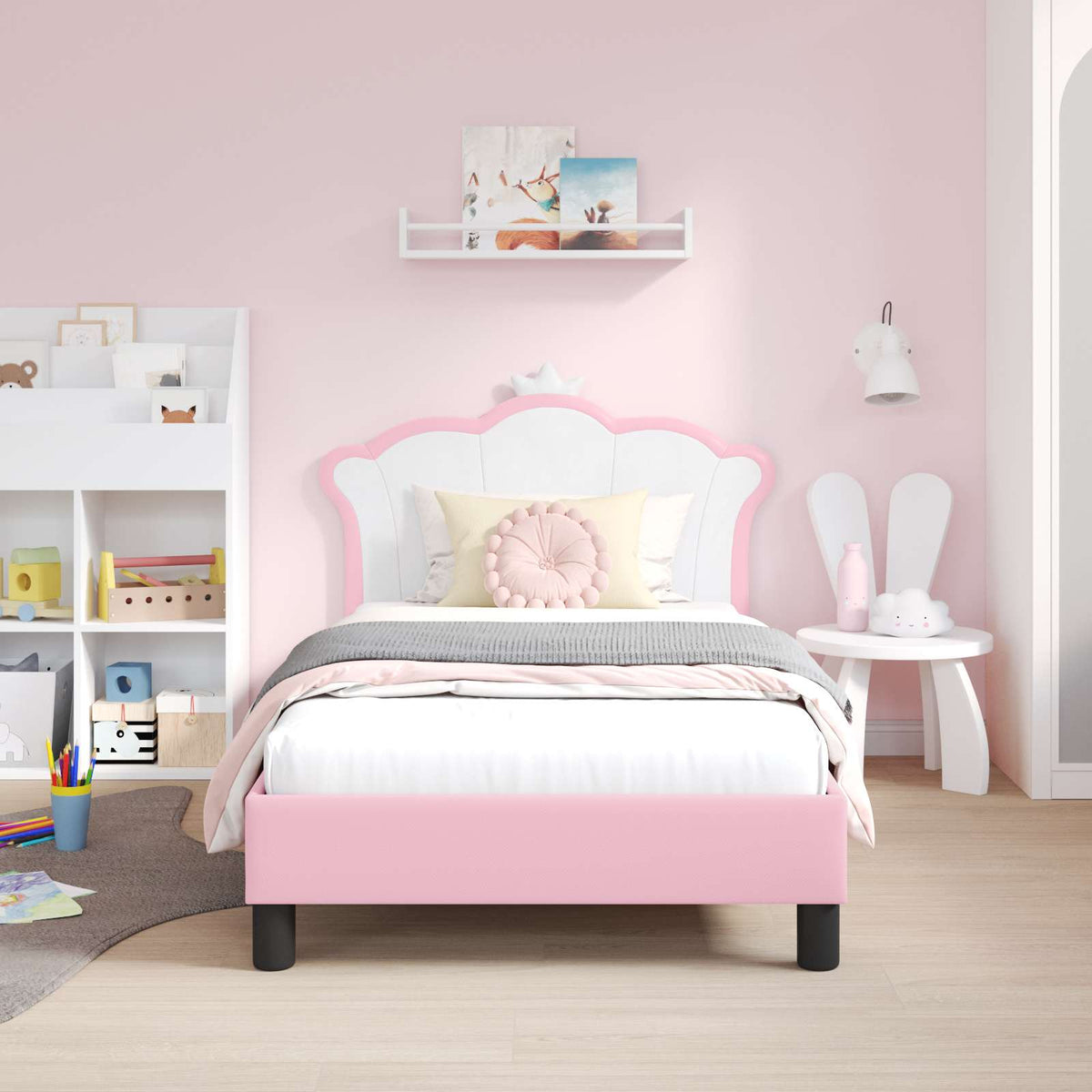 Vidaxl bedframe voor kinderen met hoofdbord roze 80 x 160 cm pu