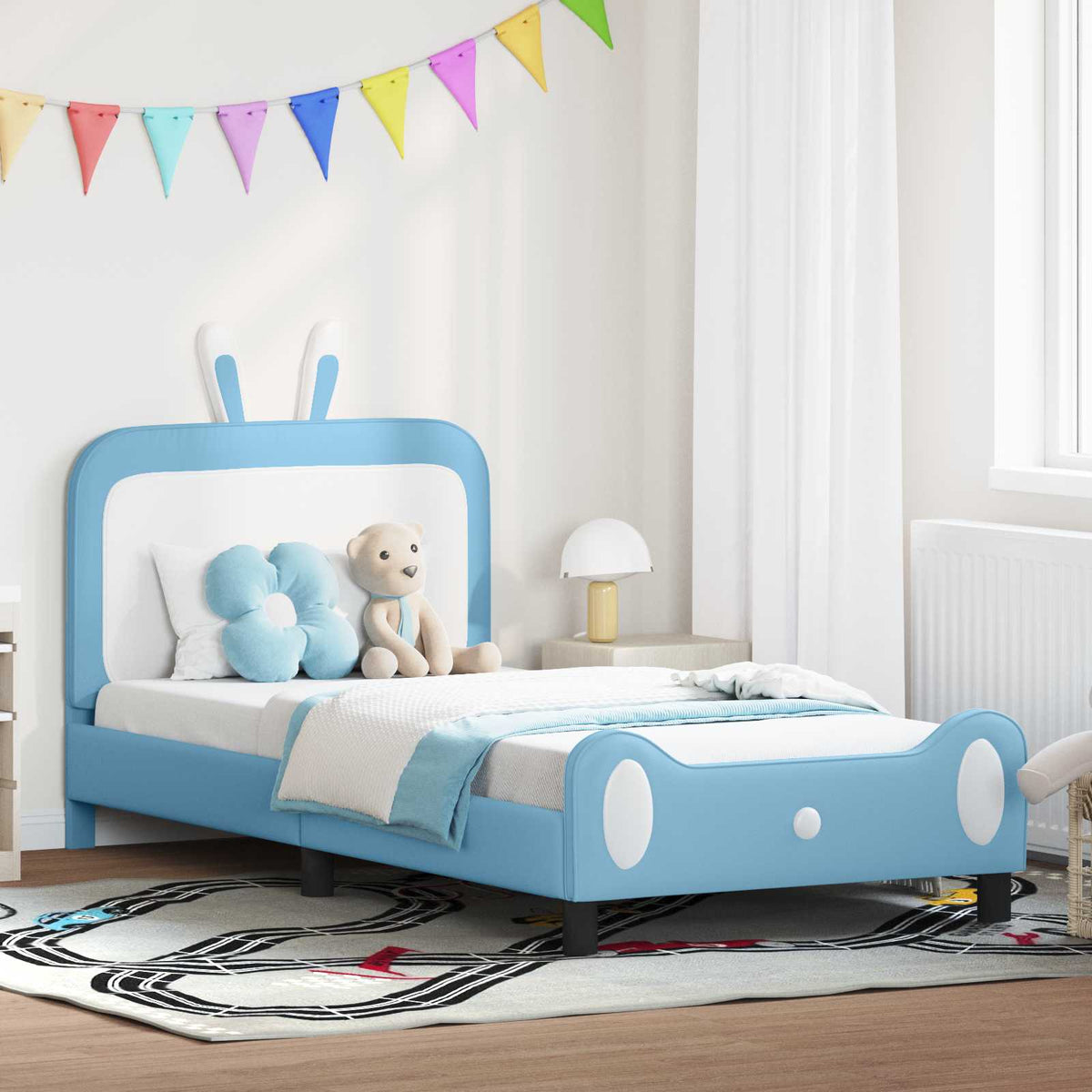 Vidaxl bedframe voor kinderen met hoofdbord blauw 80 x 200 cm pu