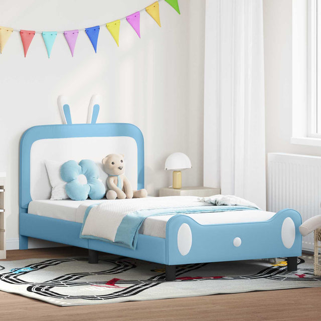 Vidaxl bedframe voor kinderen met hoofdbord blauw 90 x 190 cm pu