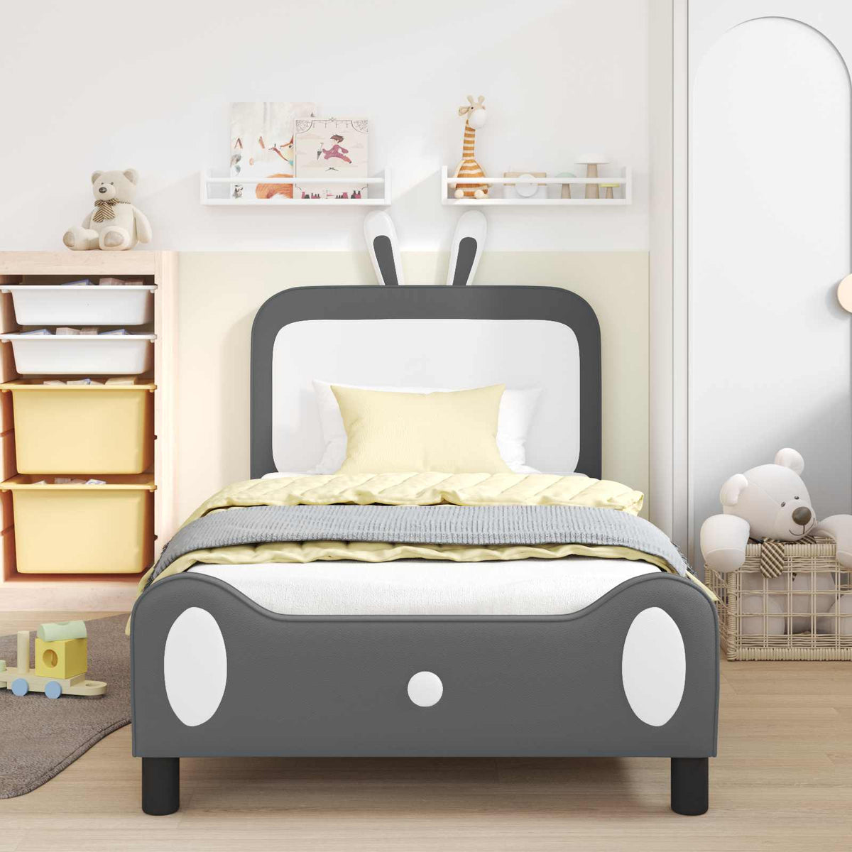 Vidaxl bedframe voor kinderen met hoofdbord lichtgrijs 90 x 190 cm pu