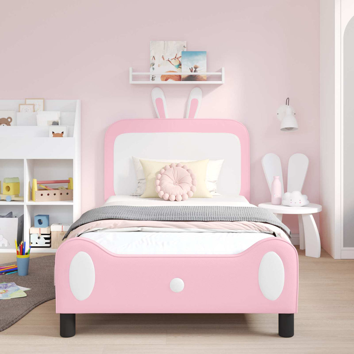 Vidaxl bedframe voor kinderen met hoofdbord roze 90 x 200 cm pu
