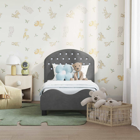 Vidaxl peuterbedframe met hoofdbord donkergrijs 70 x 140 cm fluweel
